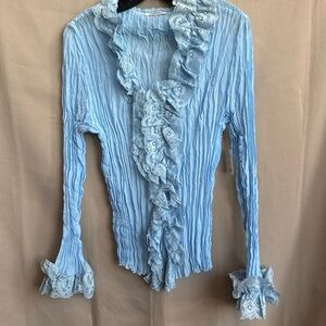 NWT Kaelyn Max XL Crinkle Lace Ruffle Long Sleeve Blouse – Light Blue
